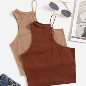 Set of 2 Solid Asymmetric Neck Halter tops